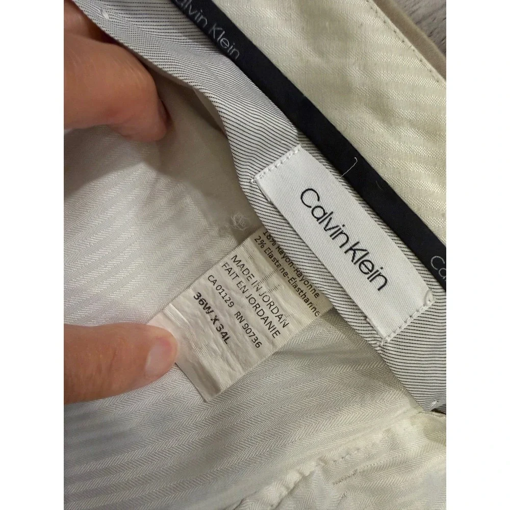 Calvin Klein Mens Khaki Tan Slim Fit Flat Front Dress Pant 36W x 34L Rayon Blend
